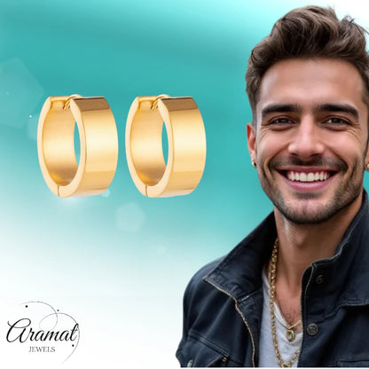 Boucles d'oreilles créoles en acier inoxydable, couleur or lisse, 20 mm - Femme