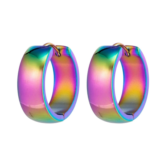 Boucles d'oreilles créoles en acier inoxydable, coloris arc-en-ciel lisse, 20 mm - Unisexe