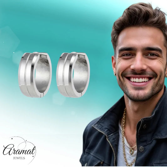 Boucles d'oreilles unisexes – 20 mm, acier inoxydable, couleur argent, avec fente