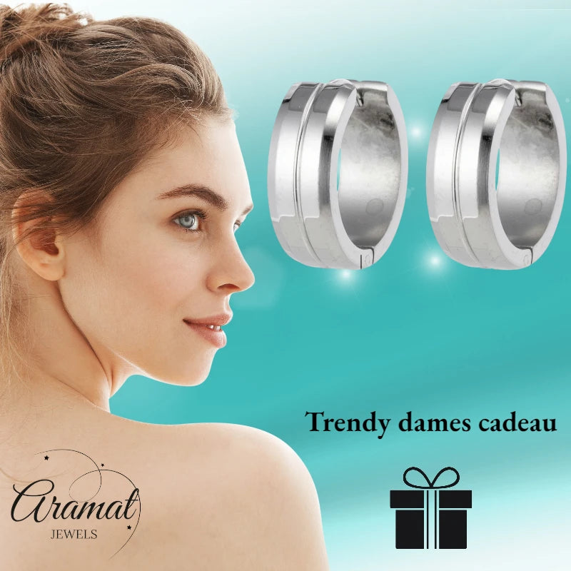 Boucles d'oreilles unisexes – 20 mm, acier inoxydable, couleur argent, avec fente