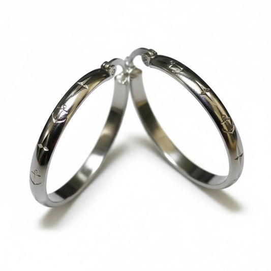 Boucles d'oreilles – 35 mm, motif ancre créole, acier inoxydable argenté, femme