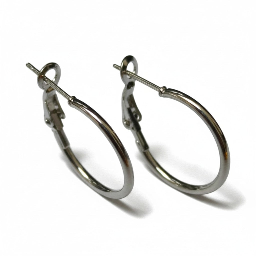 Boucles d'oreilles – Créoles classiques en acier inoxydable couleur argent (Tailles variées)