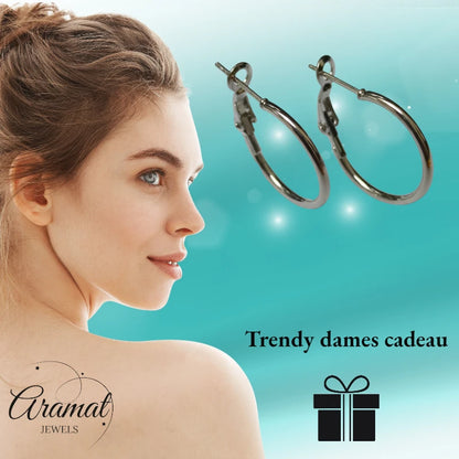 Boucles d'oreilles – Créoles classiques en acier inoxydable couleur argent (Tailles variées)