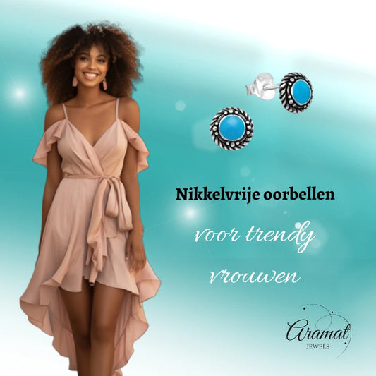 Boucles d'oreilles puces – Argent sterling, style ethnique balinais, émail bleu, rondes, oxydées, 6 mm