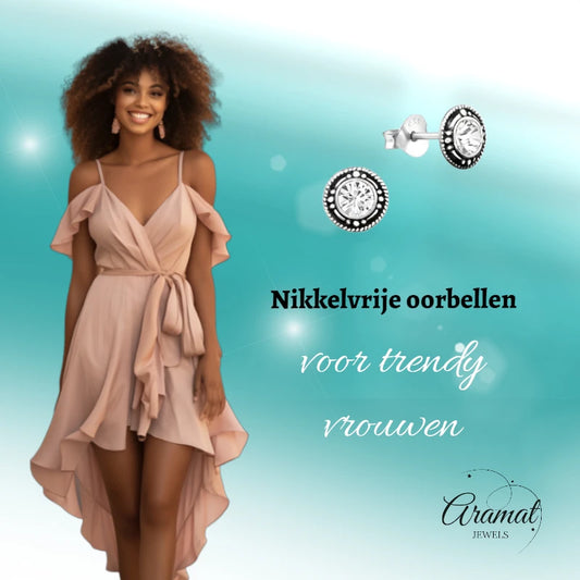 Boucles d'oreilles puces – Argent sterling, style ethnique balinais, cristal transparent rond oxydé de 7 mm