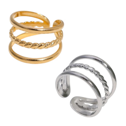 Open Ring Driedubbele Band: Glad en Gedraaid (15 mm Breed)