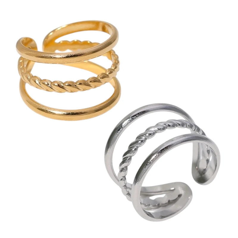 Open Ring Driedubbele Band: Glad en Gedraaid (15 mm Breed)