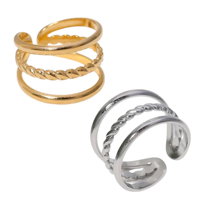 Open Ring Driedubbele Band: Glad en Gedraaid (15 mm Breed)