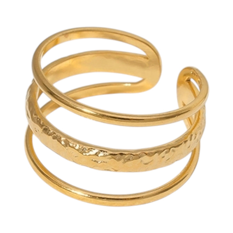 Open Ring Driedubbele Band: Glad en Gehamerd (15 mm RVS)