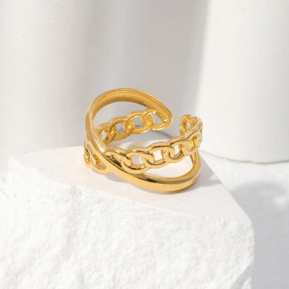 Open Ring Gekruist Motief: Glad en Schakel (RVS Verstelbaar)