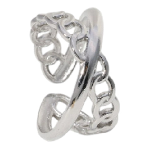 Open Ring Gekruist Motief: Glad en Schakel (RVS Verstelbaar)