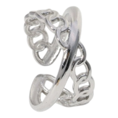 Open Ring Gekruist Motief: Glad en Schakel (RVS Verstelbaar)