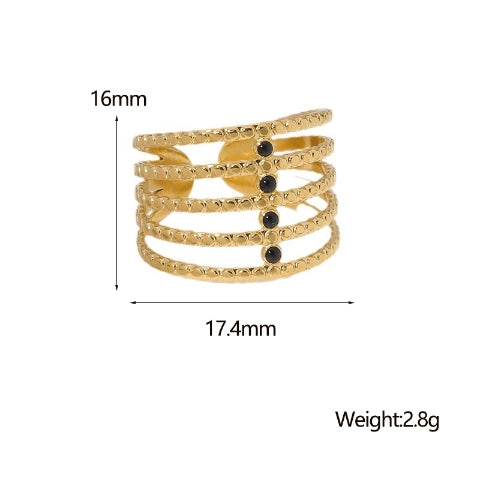 Brede Open Ring RVS met Bolletjesmotief en 5 Emaille Puntjes (16 mm)