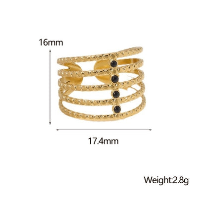 Brede Open Ring RVS met Bolletjesmotief en 5 Emaille Puntjes (16 mm)