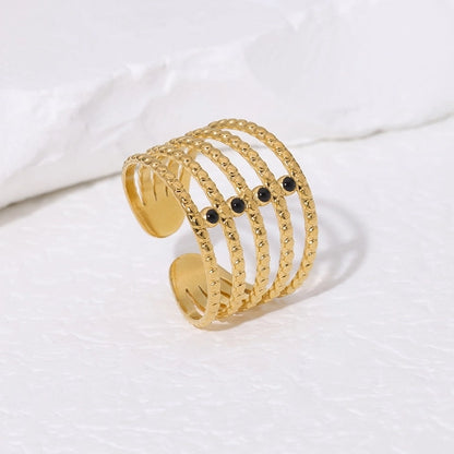 Brede Open Ring RVS met Bolletjesmotief en 5 Emaille Puntjes (16 mm)