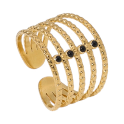 Brede Open Ring RVS met Bolletjesmotief en 5 Emaille Puntjes (16 mm)