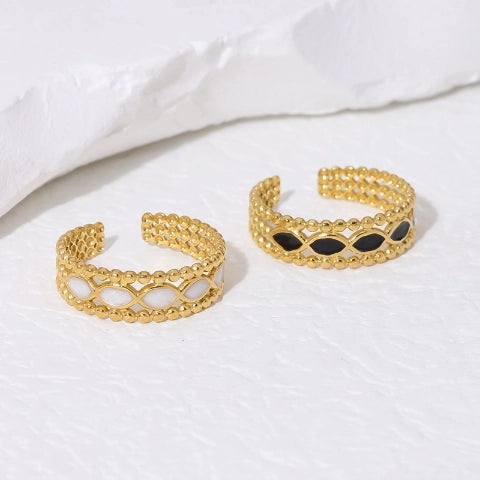 Open Ring RVS met Bolletjes Motief en Emaille Eclips (7 mm)