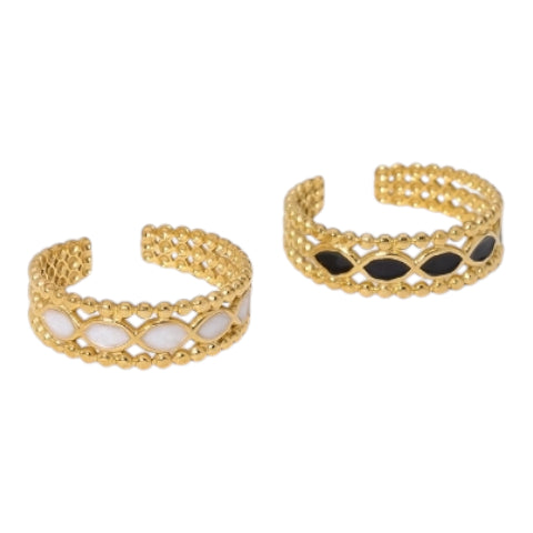 Open Ring RVS met Bolletjes Motief en Emaille Eclips (7 mm)