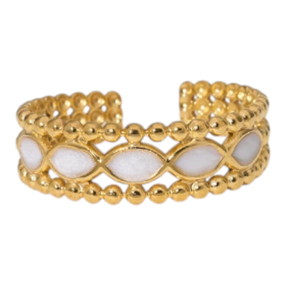 Open Ring RVS met Bolletjes Motief en Emaille Eclips (7 mm)