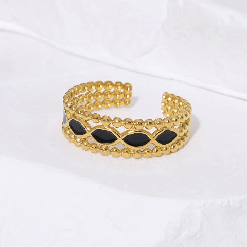 Open Ring RVS met Bolletjes Motief en Emaille Eclips (7 mm)