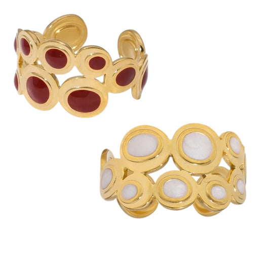 Open Ring RVS met Cirkelmotief en Emaille (12 mm)