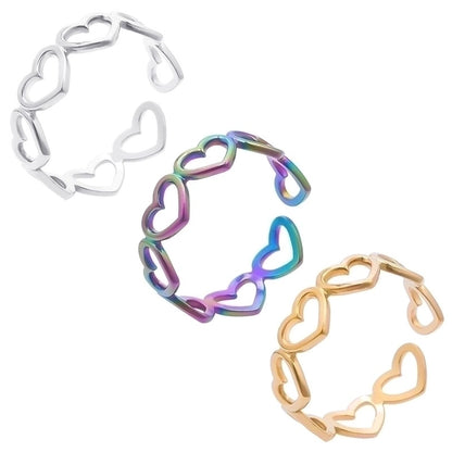 Open Ring RVS Hartjes Schakel (Multicolor, Zilver- of Goudkleur)