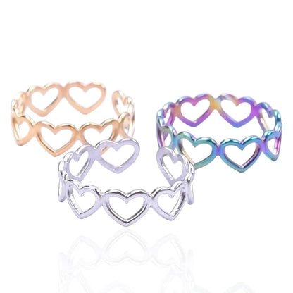 Open Ring RVS Hartjes Schakel (Multicolor, Zilver- of Goudkleur)