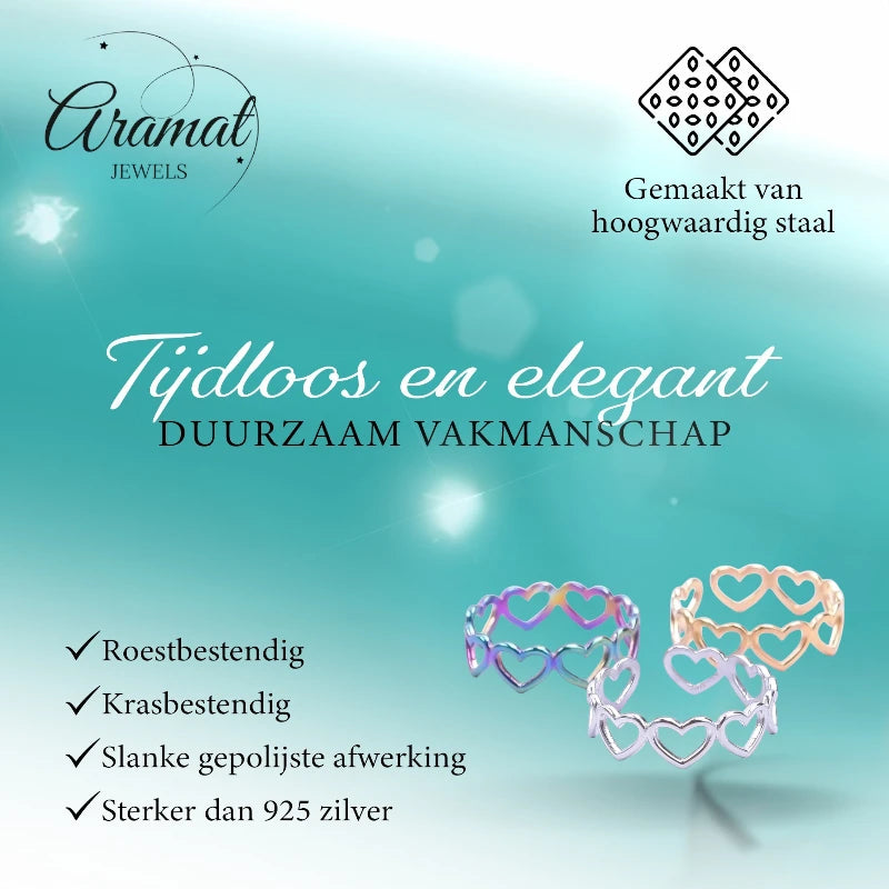 Open Ring RVS Hartjes Schakel (Multicolor, Zilver- of Goudkleur)