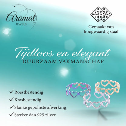 Open Ring RVS Hartjes Schakel (Multicolor, Zilver- of Goudkleur)