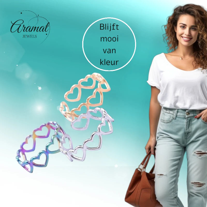 Open Ring RVS Hartjes Schakel (Multicolor, Zilver- of Goudkleur)
