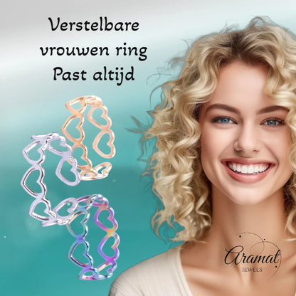 Open Ring RVS Hartjes Schakel (Multicolor, Zilver- of Goudkleur)