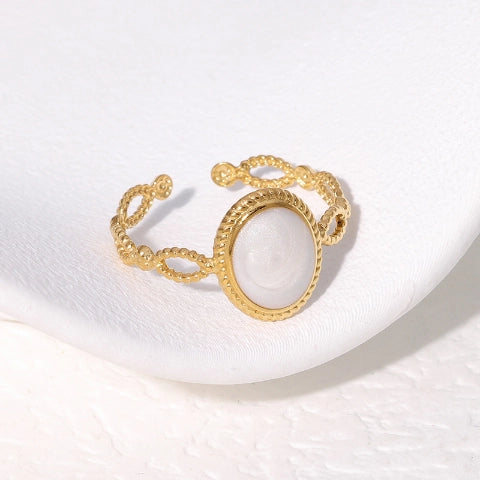 Open Ring RVS Ovaal Emaille met Dot Reliëf (Goudkleurig)