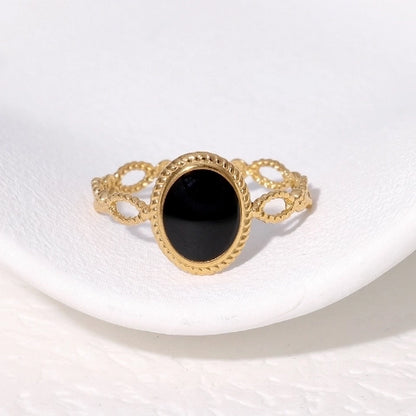 Open Ring RVS Ovaal Emaille met Dot Reliëf (Goudkleurig)