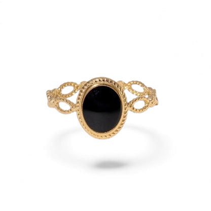 Open Ring RVS Ovaal Emaille met Dot Reliëf (Goudkleurig)