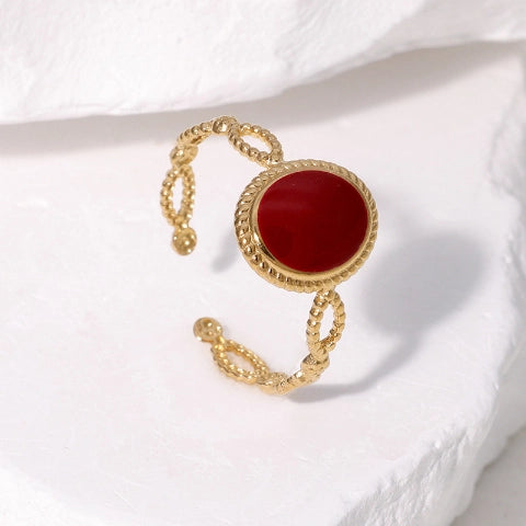 Open Ring RVS Ovaal Emaille met Dot Reliëf (Goudkleurig)