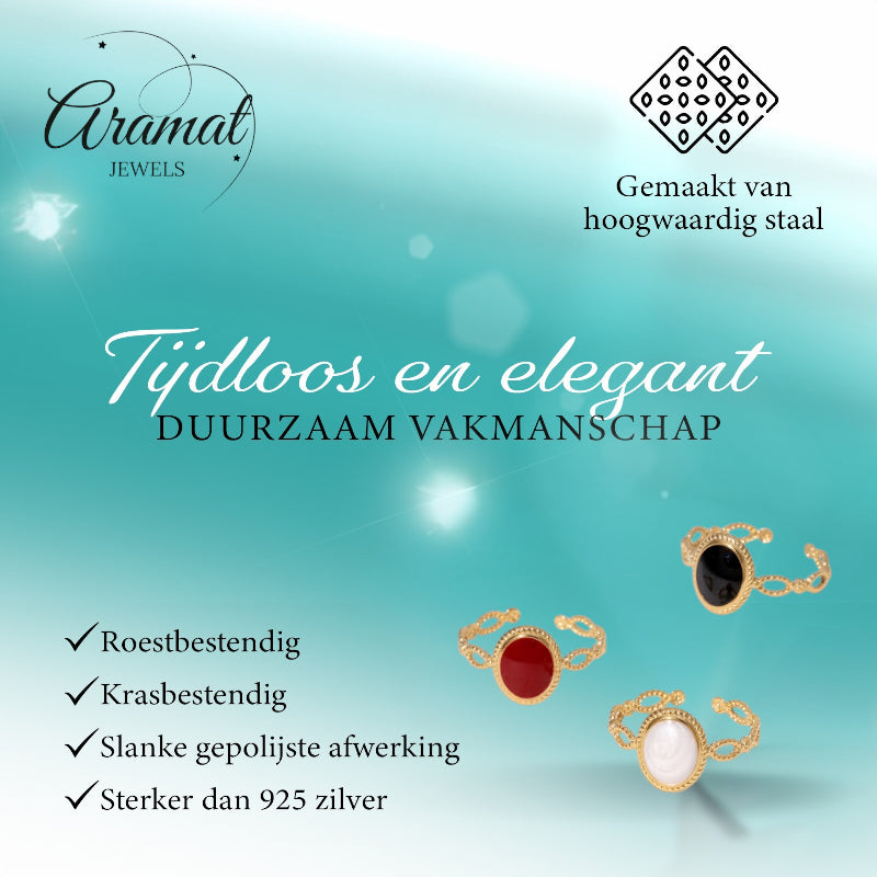 Open Ring RVS Ovaal Emaille met Dot Reliëf (Goudkleurig)