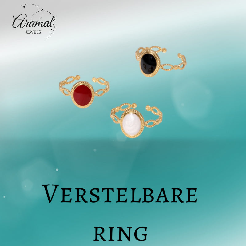 Open Ring RVS Ovaal Emaille met Dot Reliëf (Goudkleurig)