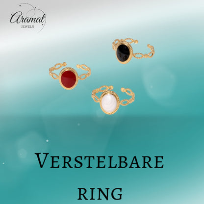 Open Ring RVS Ovaal Emaille met Dot Reliëf (Goudkleurig)