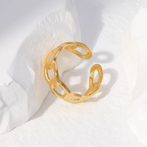 Open Ring Schakel Motief: Gladde en Fijne Schakelband (8 mm)