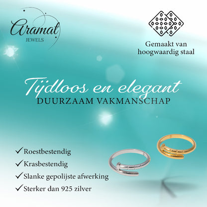 Tijdloze Open Ring met Spijker Design (RVS 4 mm)