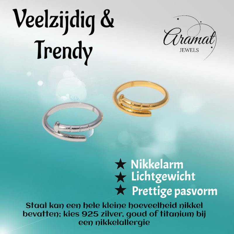 Tijdloze Open Ring met Spijker Design (RVS 4 mm)