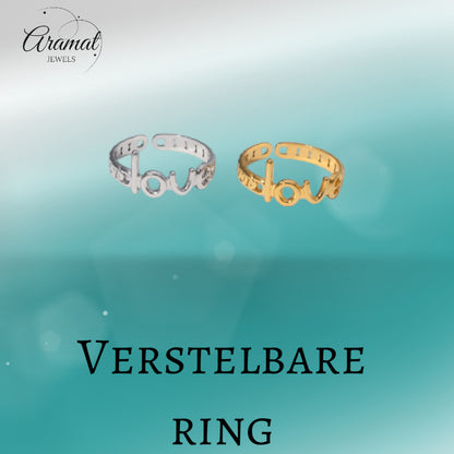 Open Ring Schakel Motief met 'Love' Letters (8 mm Verstelbaar)