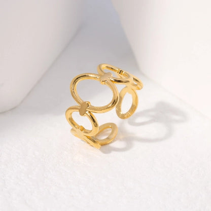 Open Ring RVS met Ovale Cirkelmotief (12 mm Breed)