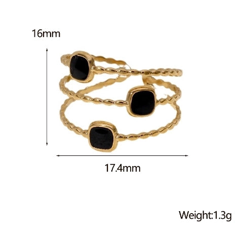 Open Ring Minimalistisch met Vierhoek en Emaille (Verstelbaar)
