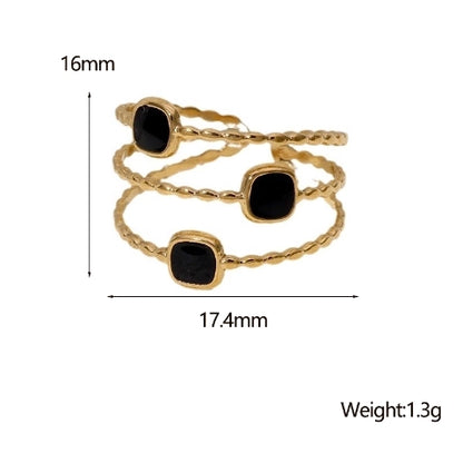 Open Ring Minimalistisch met Vierhoek en Emaille (Verstelbaar)