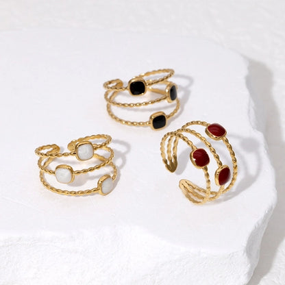 Open Ring Minimalistisch met Vierhoek en Emaille (Verstelbaar)