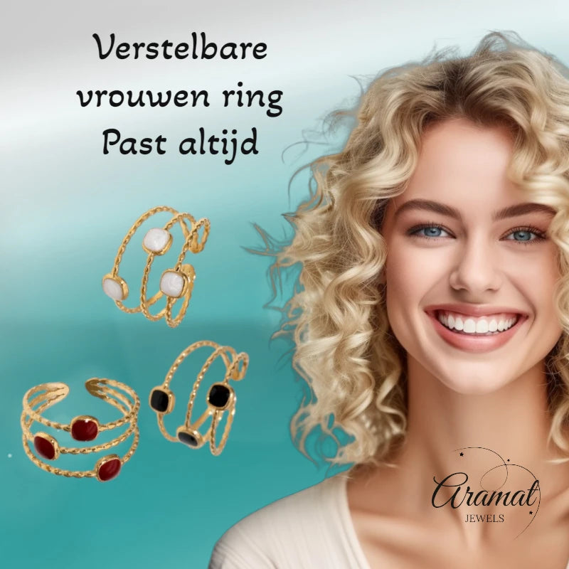 Open Ring Minimalistisch met Vierhoek en Emaille (Verstelbaar)