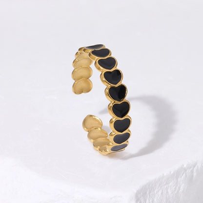 Open Ring RVS met Hartjes Schakel en Emaille (4,5 mm)