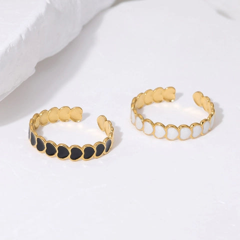 Open Ring RVS met Hartjes Schakel en Emaille (4,5 mm)