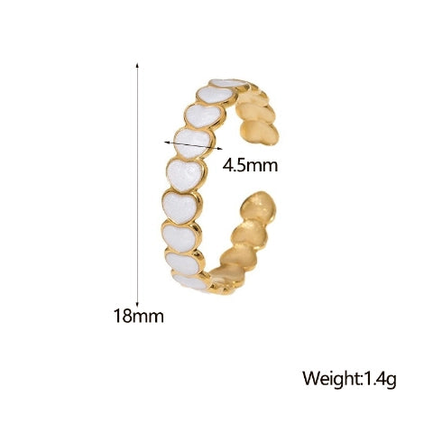 Open Ring RVS met Hartjes Schakel en Emaille (4,5 mm)